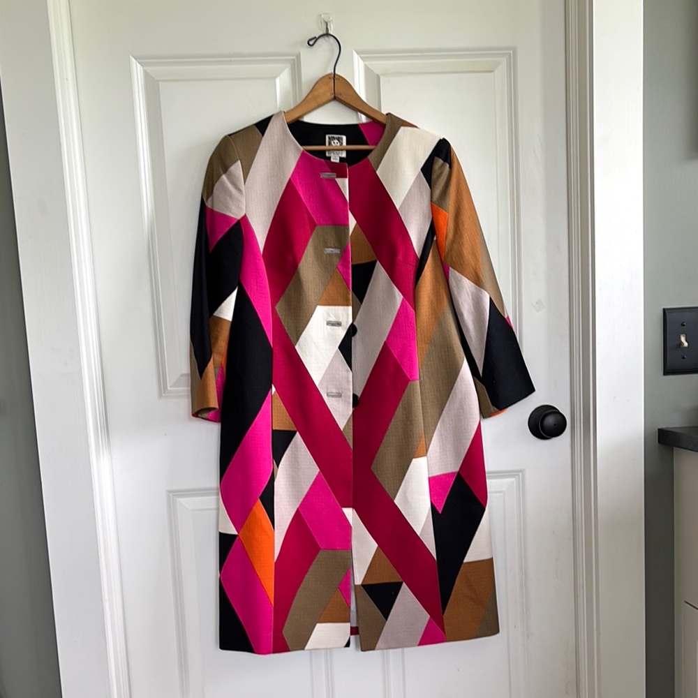 Anne Klein Duster Suit jacket Abstract Print